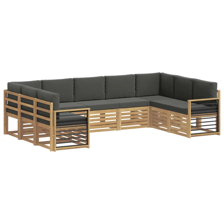 vidaXL Ecksofa Set in L-Form aus Akazienholz mit Polstern in Weiß und Anthrazit, B/T/H: 304 x 187,5 x 73 cm - Bild 2