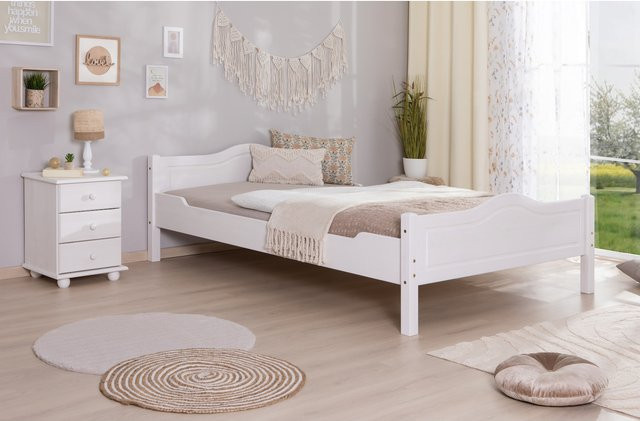 TiCAA Einzelbett Rita aus Massivholz Kiefer in Weiß im skandinavischen Design - Bild 1