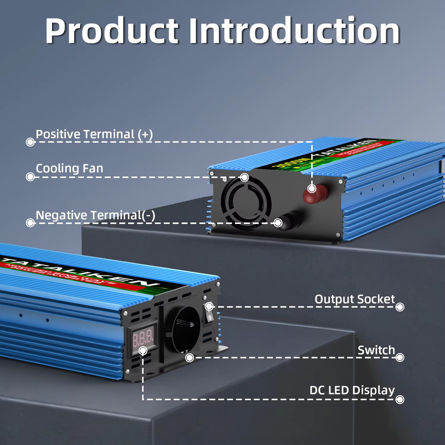 TATALIKEN Stromwechselrichter 24V auf 220V mit 3000W, Digitalanzeige und intelligenter Temperaturregelung, Blau - Bild 1