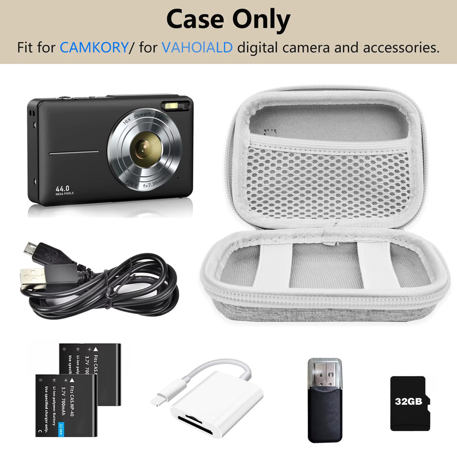 Digitalkameratasche von CAMKORY für KODAK PIXPRO FZ45, FZ55 und Canon IXUS 285 HS mit Netztasche in Schwarz oder Grau - Bild 3