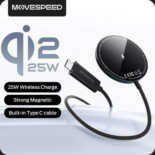 MOVESPEED W010 Qi2 25W Magnetisches Kabelloses Ladegerät für iPhone, Schwarz oder Silber - Bild 1