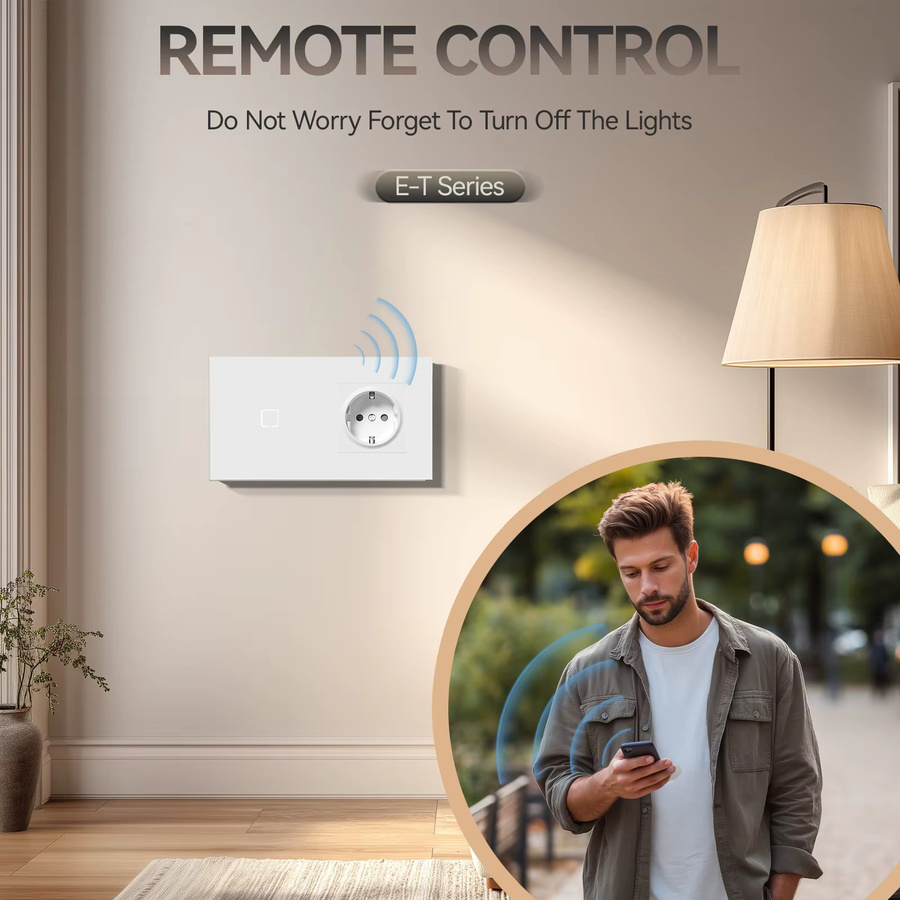 BSEED E-Serie Zigbee 1-Kanal Touch-Schalter mit Steckdose, intelligenter Lichtschalter aus weißem Glas mit gelber Hintergrundbeleuchtung, Tuya App-Steuerung, EU-Standard - Bild 3