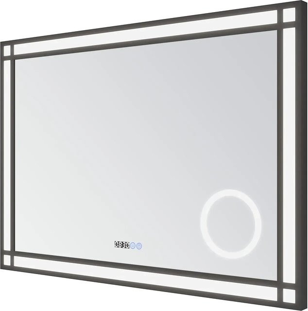 Aquabatos LED Badezimmerspiegel in Schwarz mit 3-facher Vergrößerung, dimmbar und mit Touch-Schalter, Breite: 100 cm, Höhe: 70 cm - Bild 1