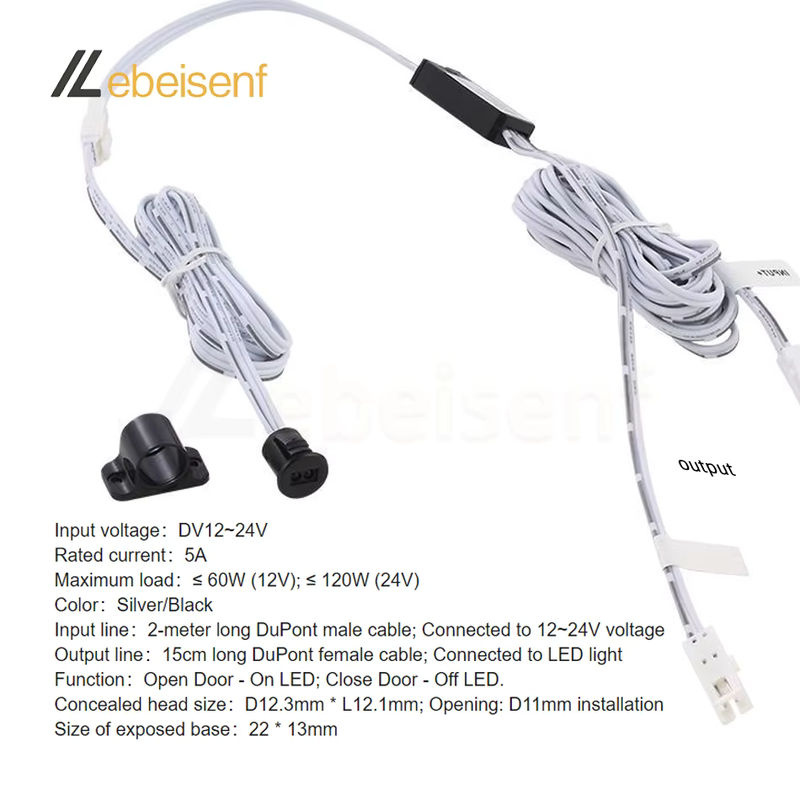 Lebeisenf Bewegungssensor zur LED-Türsteuerung für Schränke, Silber, DC 12–24 V, 5 A, mit DuPont-Anschlusskabel - Bild 2