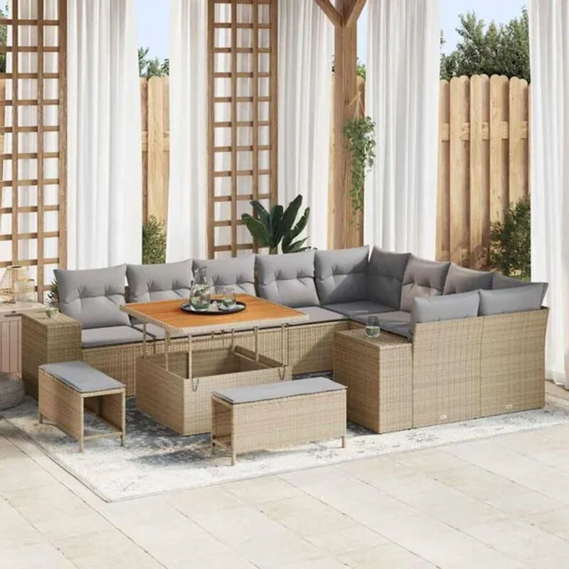 Modernes Gartensofa-Set aus Poly-Rattan mit 12 Kissen in Beige von vidaxl - Bild 1