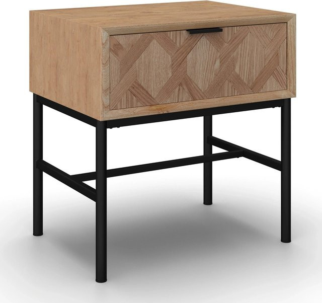 Bessagi Home Nachttisch Milano in Schwarz und Esche mit Schubladen, B/T/H: 47,5 x 36,0 x 51,0 cm - Bild 1