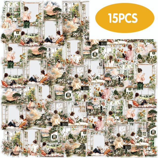 Etori Life Fensterlicht Blumen-Hausfenster-Aufkleber im Vintage-Stil, 15 Stück, Multicolour, Botanisches Scrapbooking-Zubehör - Bild 1