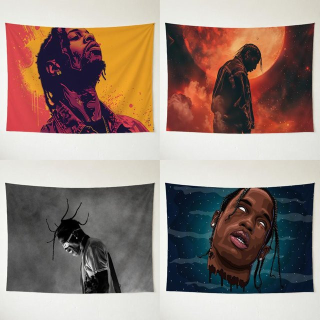 Singer Trendy T-Travis Scott Wandteppich in Weiß und Multicolour, waschbare Wanddekoration für Wohnzimmer und Schlafzimmer - Bild 1