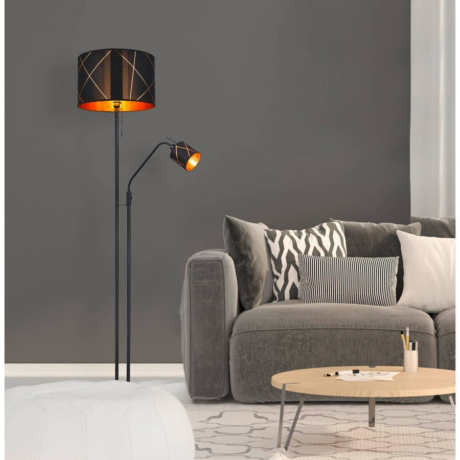 Globo Stehlampe Bemmo in Schwarz und Gold aus Metall, Acryl und Textil, Höhe: 175 cm, Durchmesser: 40 cm - Bild 2