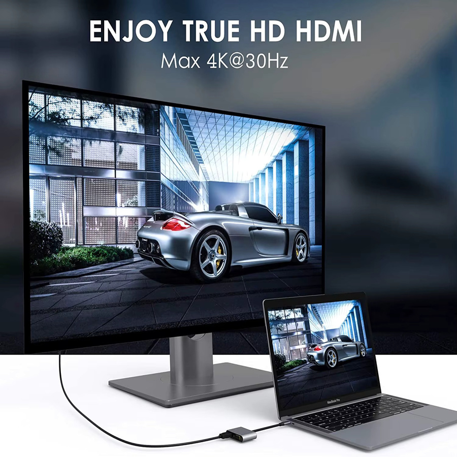 UGREEN USB-C-Hub mit Dual-HDMI-Splitter für 4K 60 Hz Dual-Screen-Erweiterung, Dockingstation in Silber - Bild 4