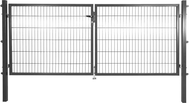 Solid Doppeltor aus Stahl in Anthrazit mit Füllung für Doppelstabmatten, Breite: 300 cm, Höhe: 120 cm - Bild 1