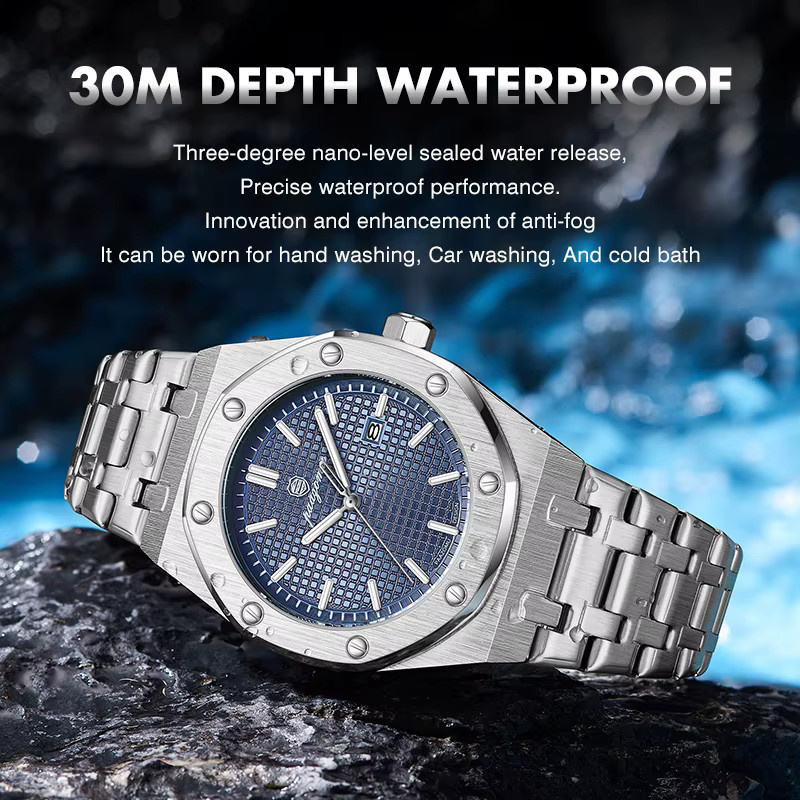 PAAZOMU Armbanduhr Edelstahl, Quarz, Blau, Herren - Bild 1