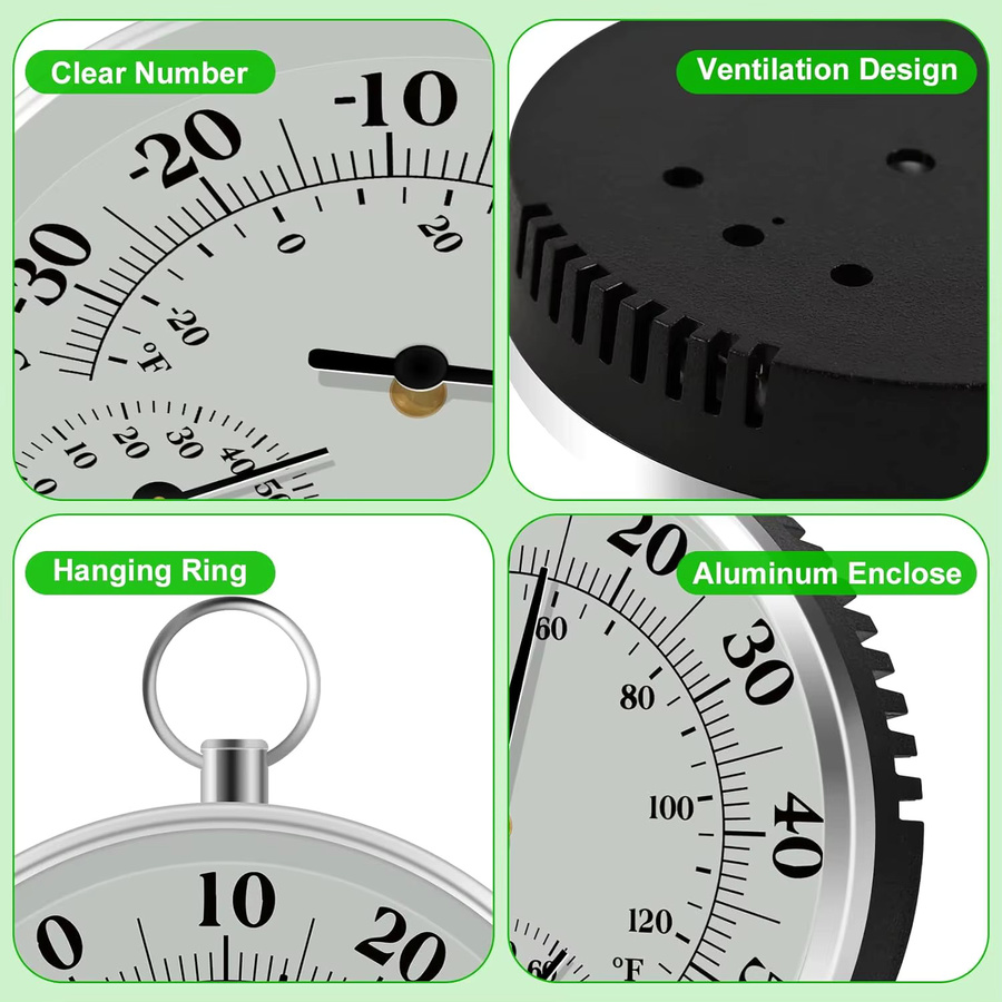 MeatChamp Digitales Innenzimmerthermometer mit Wetterstation für den Außenbereich, Silber, Aluminiumgehäuse, Breite: 10 cm - Bild 2