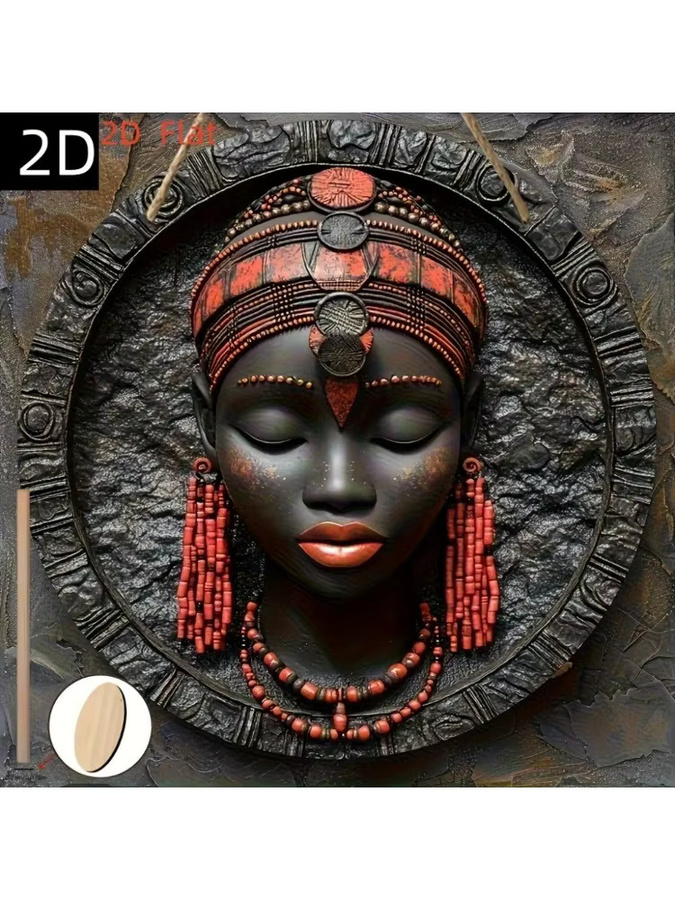 Handgefertigte afrikanische Maske aus Holz als ethnische Wanddekoration in Schwarz, B/H: 20,32 x 20,32 cm - Bild 4