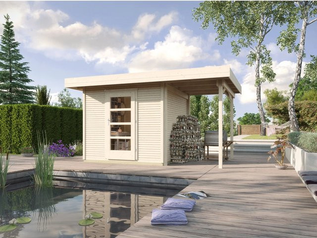 WEKA Gartenhaus 172 A Gr.2 aus europäischer Fichte mit Flachdach in Beige, B/H/T: 424 x 226 x 316 cm - Bild 1