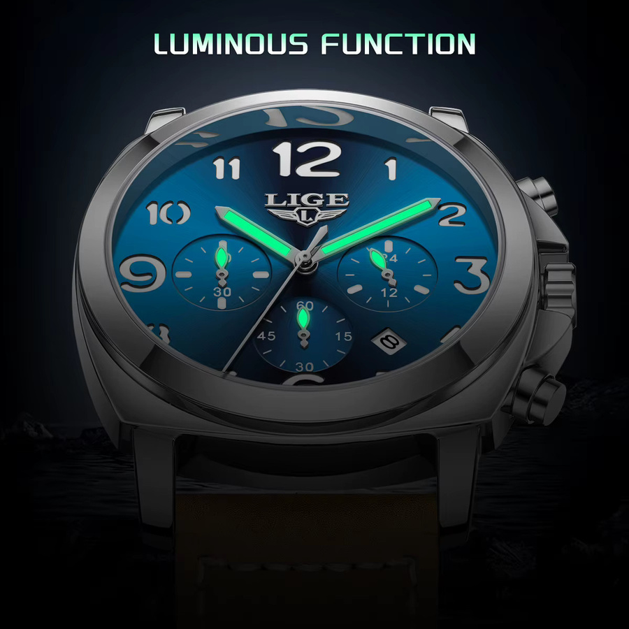 LIGE Chronograph, Quarz, Leder, Blau, Herren - Bild 6