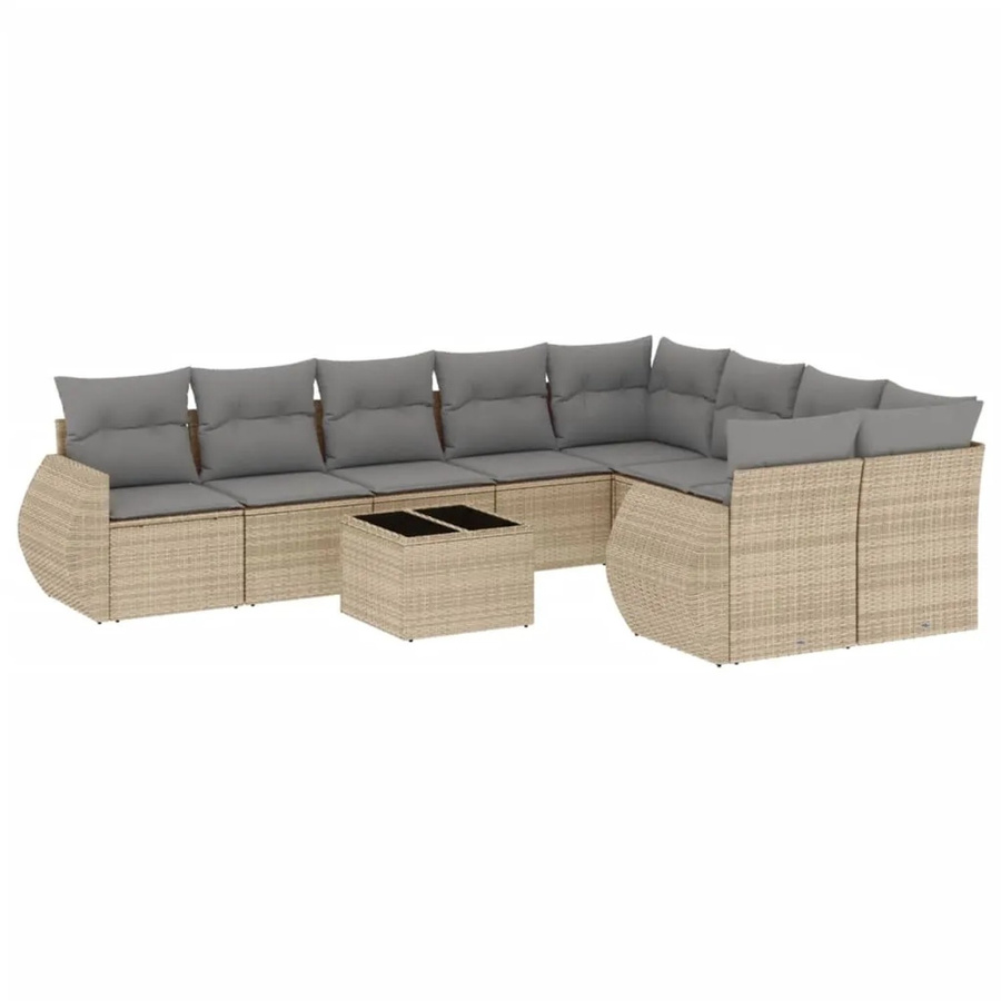 vidaXL 10-tlg. Garten-Sofagarnitur in L-Form aus Polyrattan mit Kissen in Beige und Grau - Bild 2