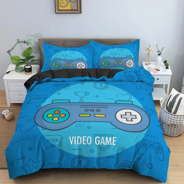 Your Warm Home Bettwäscheset Videospiele Design für Teenager, Blau, Polyester, B/H: 135 x 200 cm, inklusive 2 Stück (1x Bettbezug, 1x Kissenbezug) - Bild 1