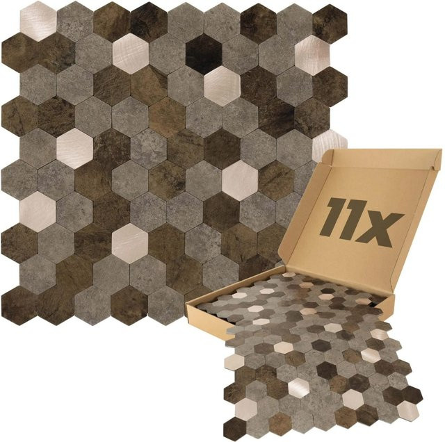 Dalsys Selbstklebende Mosaikfliesen Hexagon in Braun Mix Gold, 0,88 m² (11 Stück) - Bild 1