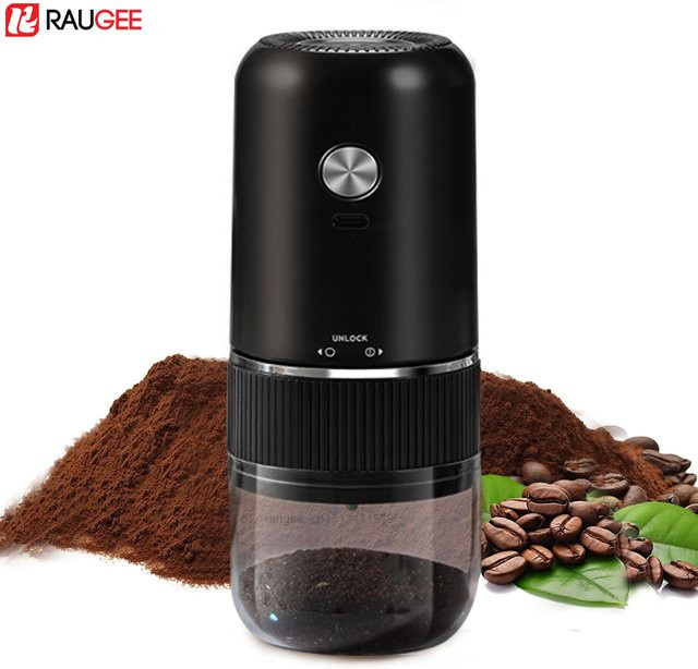 Elektrische Kaffeemühle von raugee in Schwarz für Kaffeebohnen, Kräuter und Gewürze, tragbar und verstellbar - Bild 1