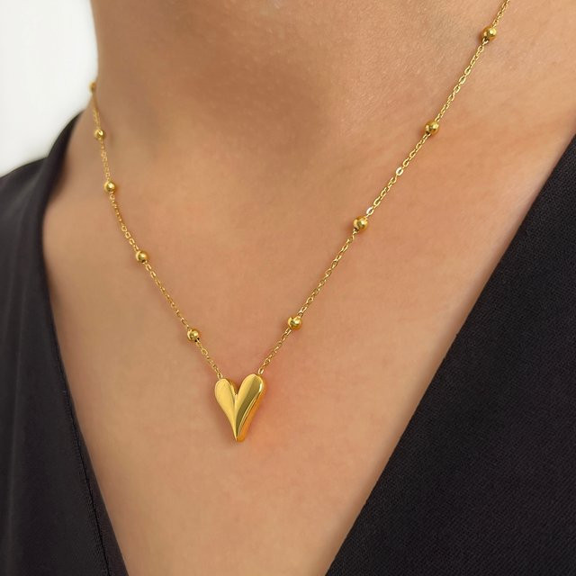 Peri'sbox Halskette, 18K Gold Pvd vergoldet, Perlenkette, Liebesherz Anhänger, Damen - Bild 1