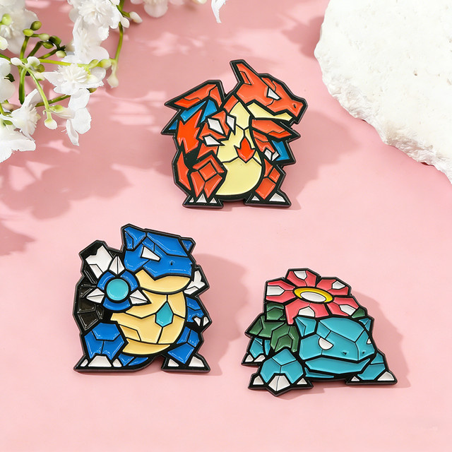3-teiliges Pokemon Glurak Emaille-Pin-Set, Mosaik-Stil, Unisex - Bild 1