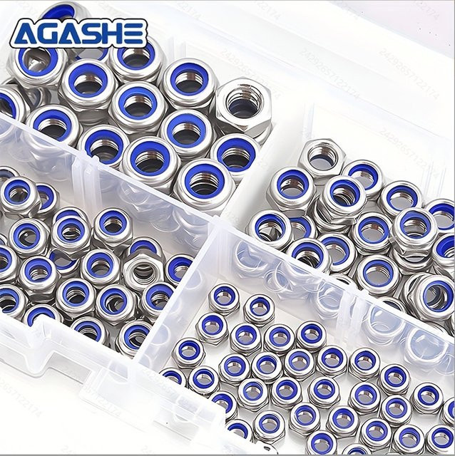 AGASHE Sicherungsmuttern aus Edelstahl und Nylon, 150 Stück, Sechskantkappe, Vollgewinde, rechtes Gewinde, M3/M4/M5/M6 - Bild 1