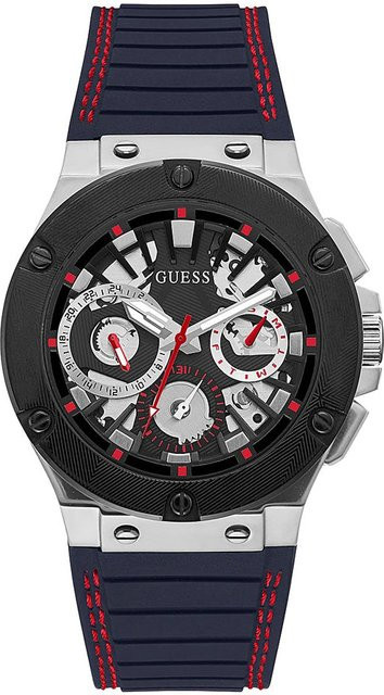 Guess Herrenuhr, Quarz, Edelstahl, 44 mm, Silikon, Schwarz - Bild 1
