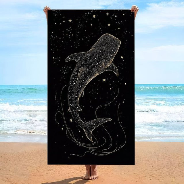 JMG Household Supplies Walhai Strandtuch mit Sternbild-Druck, schnelltrocknendes Mikrofaser-Badetuch in Schwarz, B/H: 90 x 180 cm - Bild 1
