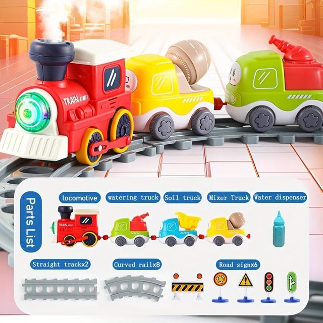 Yiran toy Dampfzug Baustellenfahrzeug Schienenauto mit Licht und Musik ab 3 Jahren - Bild 1