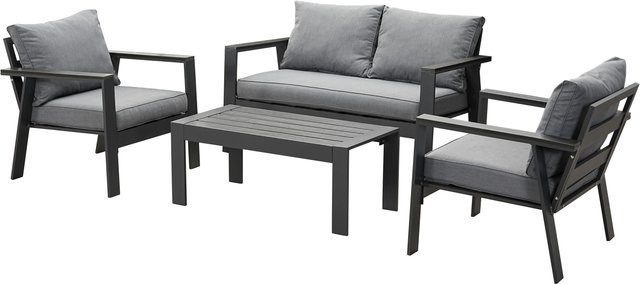MeXo Gartenmöbel Lounge-Set Neapel für 4 Personen mit Polstern und Beistelltisch in Grau - Bild 1