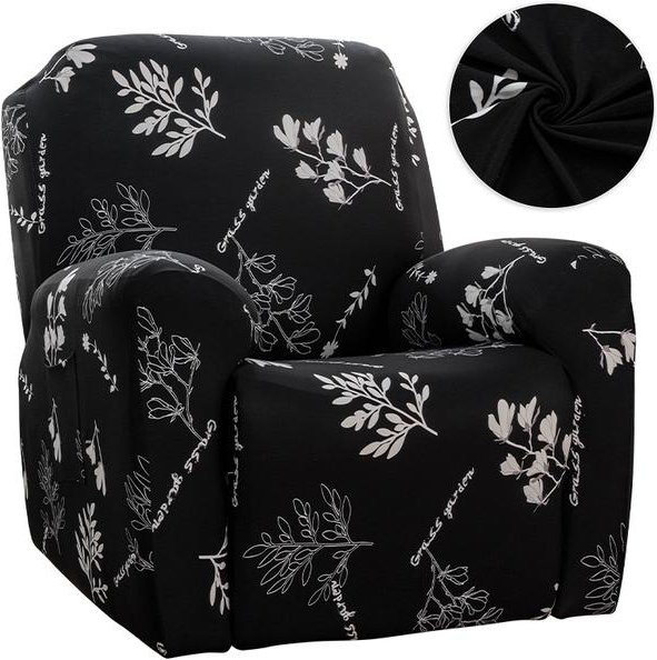 Lellen Stretch-Liegesofabezug mit floralem Muster in Schwarz für 1 Sitzplatz - Bild 1