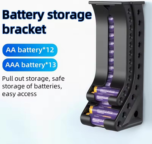 ALLOYSEED Batterie-Aufbewahrungs-Organizer für 10 AAA und 10 AA Batterien, Wandmontage, Schwarz - Bild 1