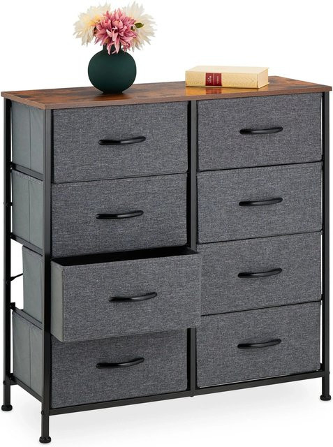 Relaxdays Kommode im Industrial-Design mit 8 Schubladen, Dunkelgrau Dunkelbraun Schwarz, B: 81,5 cm, H: 80 cm, T: 30 cm - Bild 1