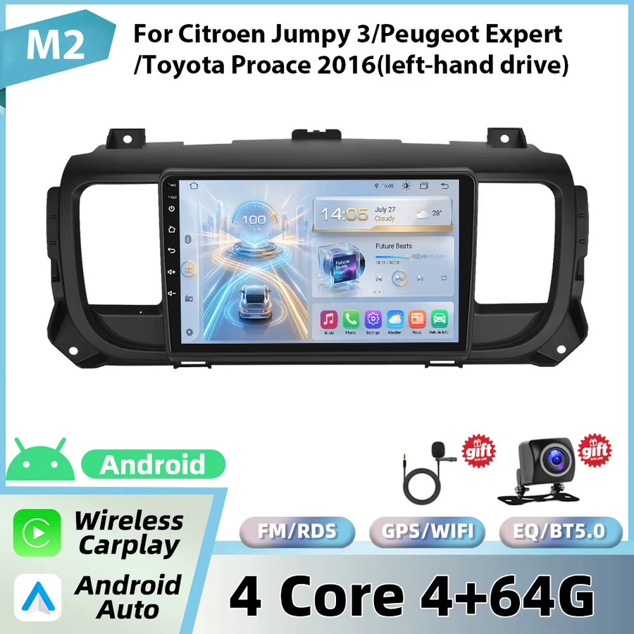 Podofo Kabelloses CarPlay Autoradio mit Android Auto, GPS, WiFi und Bluetooth für Citroen Jumpy 3, Peugeot Expert und Toyota Proace in Schwarz - Bild 7