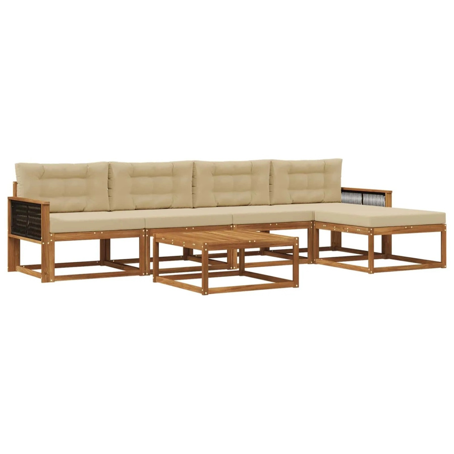 vidaXL Outdoor-Sofagarnitur aus Akazienholz mit 6 Kissen in Natur-Beige und UV-beständigem Polyester - Bild 2