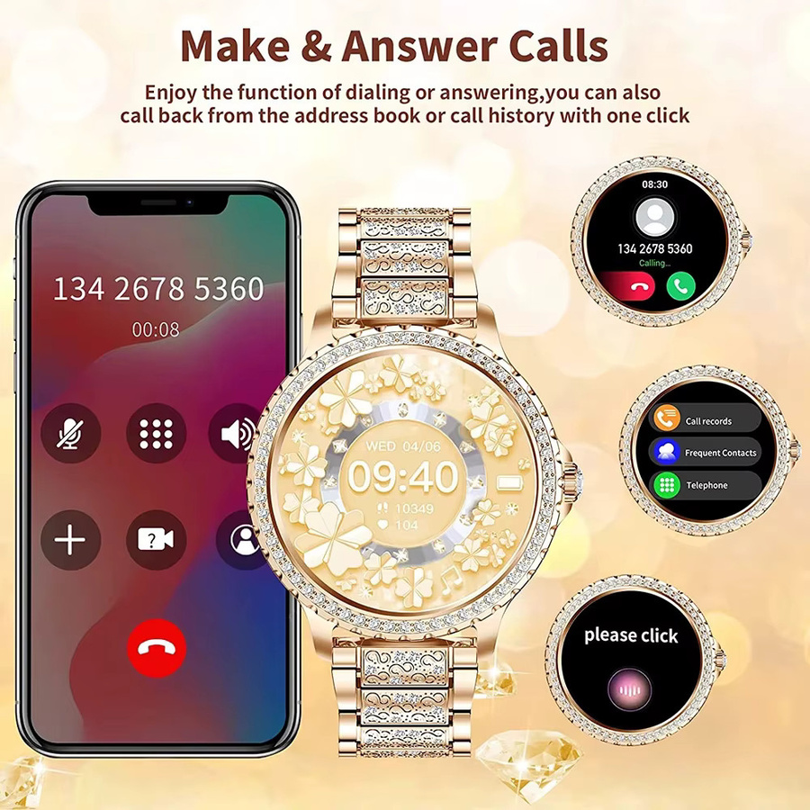 ChiBear Smartwatch für Frauen in Gold mit HD-Bildschirm, Herzfrequenzmessung und Sprachanruf-Funktion für Android und iOS - Bild 5