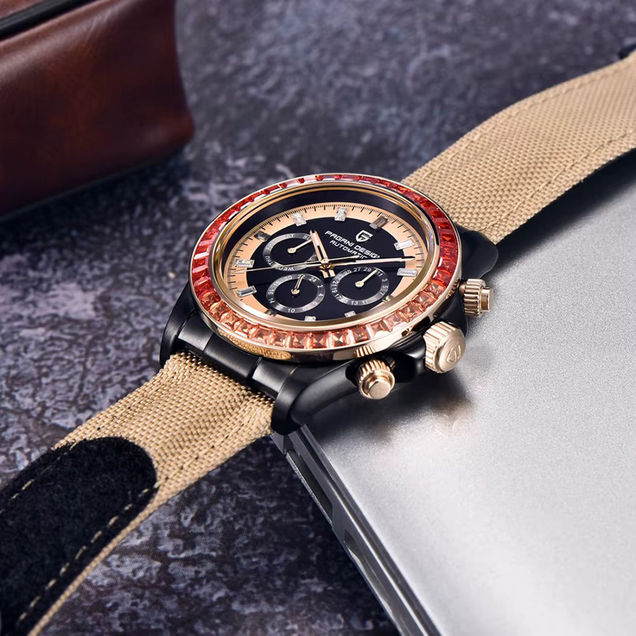 PAGANI DESIGN Armbanduhr, Automatik, Leder, Herren, Schwarz - Bild 2