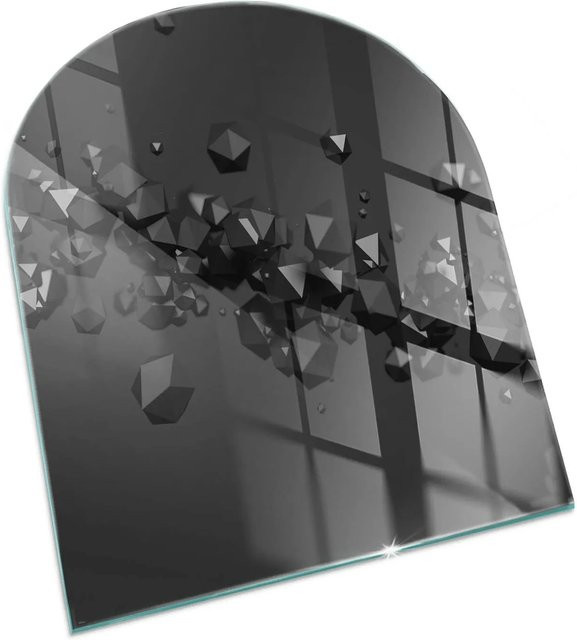 Tulup Kamin Glasplatte Halbkreis Abstrakte Wolke in Schwarz, B: 80 cm, H: 70 cm - Bild 1
