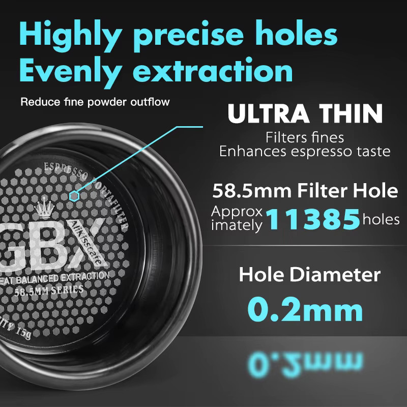 ALIKISSCAFE Kaffee-Siebträger ohne Boden aus Edelstahl in Silber, Präzisionsfilterkorb mit feinem Netz für 58 mm E61 Lelit Flair ECM Espressomaschinen-Zubehör - Bild 3