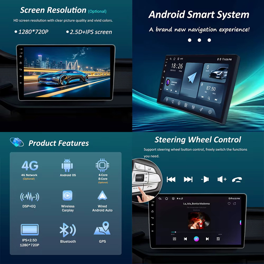 KJ-NAVI Android Autoradio Multimedia Video Player für Toyota Corolla E140 E150 (2006-2013) mit Bluetooth, GPS, 4G und WiFi in Schwarz - Bild 2