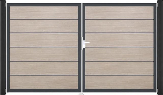 GroJa Tor Basicline Premium 2-flügelig Sheffield Oak Rahmen B: 306 cm, H: 180 cm, DIN Rechts - Bild 1