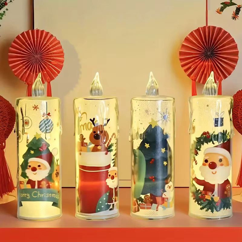 KDULIT LED Weihnachtsdekoration Flammenlose Elektronische Kerzen mit Santa Claus und Schneemann Ornamenten in Mehrfarbig - Bild 3