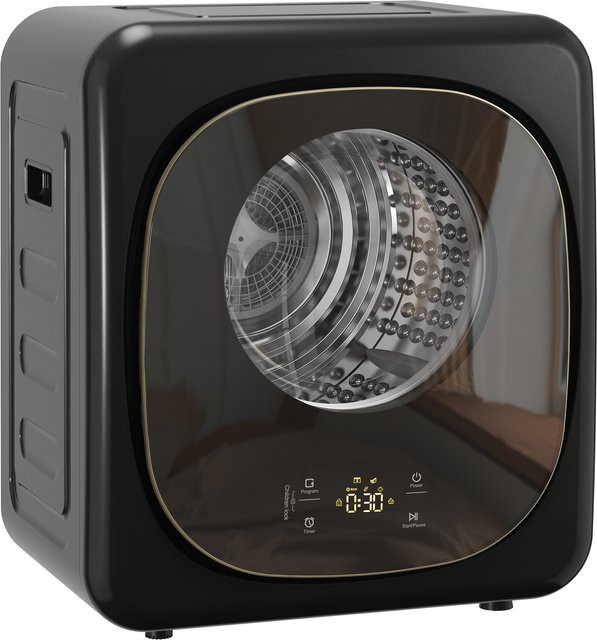 HOMCOM Ablufttrockner Schwarz, Kompakter Fronttrockner mit 4 kg Kapazität, 800W, 5 Trocknungsmodi, Smart-Sensor, Timer und Edelstahltrommel, Wandmontierbar oder Freistehend - Bild 1