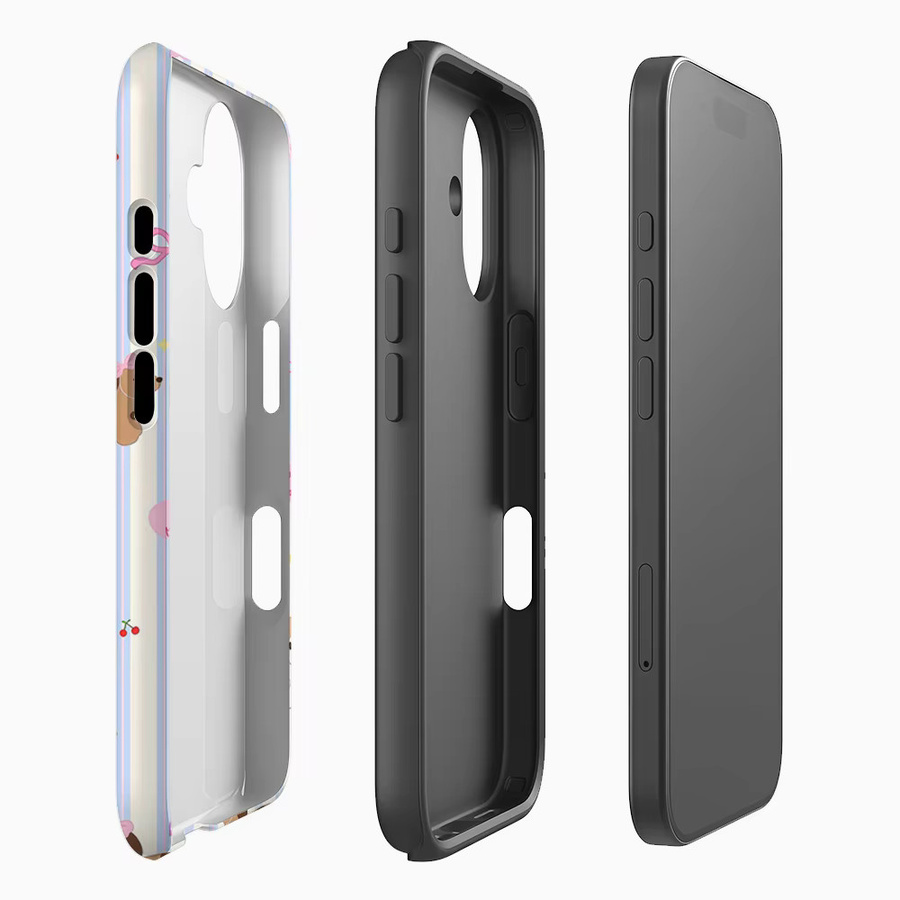 Handyhülle mit süßem Dackel und Schleifenstreifen für Apple iPhone 12 bis iPhone 17 Pro Max Plus, mehrfarbig, doppelschichtige Rückseite - Bild 2