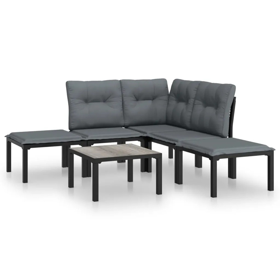 vidaXL 6-tlg Garten-Lounge-Set Modell 6 in Schwarz und Grau aus Poly Rattan mit Polsterung und pulverbeschichtetem Stahlgestell - Bild 2