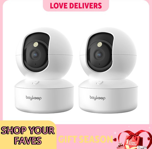BoyKeep 2er-Set Upgrade-Überwachungskameras für Haustiere und Babys mit 360 Grad Schwenken und Neigen, Bewegungserfassung, Nachtsicht und 2-Wege-Audio, Weiß - Bild 1