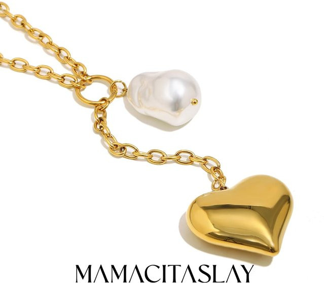 MamacitaSlay Halskette, Edelstahl, Perle, Herz, Gold, Damen - Bild 1