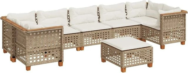 vidaXL 8-teilige Garten-Sofagarnitur aus Poly-Rattan und Akazienholz in Beige und Cremeweiß - Bild 1