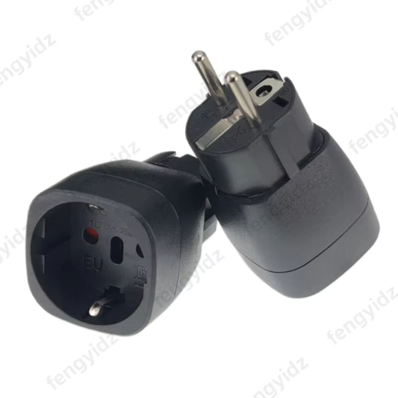 Fengyidz Konvertierungsstecker EU-9 zweipoliger Rundfuß-Stecker von Schweizer/Brasilianischem Netzteil auf Euro-Stecker, Schwarz - Bild 2